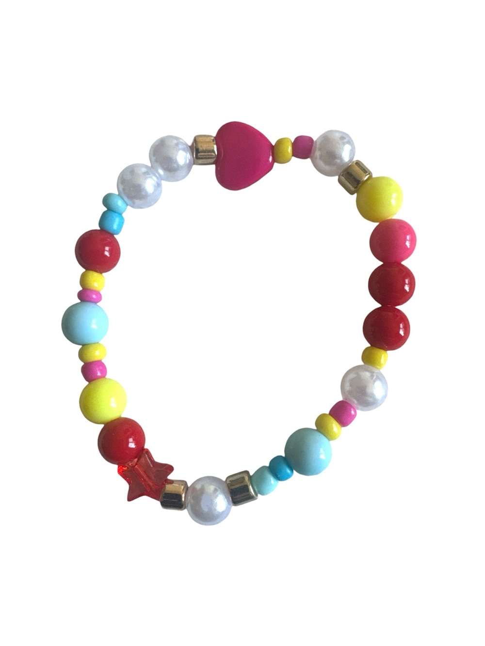 WOMEN’S Multicolor Beaded Stretch Bracelet with Heart and Star